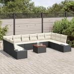 vidaXL Tuin Sofa Set met kussen 11 pcs Zwart Poly riet, Verzenden, Nieuw, Rotan