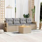 vidaXL 5-delige Loungeset met kussens poly rattan beige, Tuin en Terras, Verzenden, Nieuw, Rotan, Loungeset