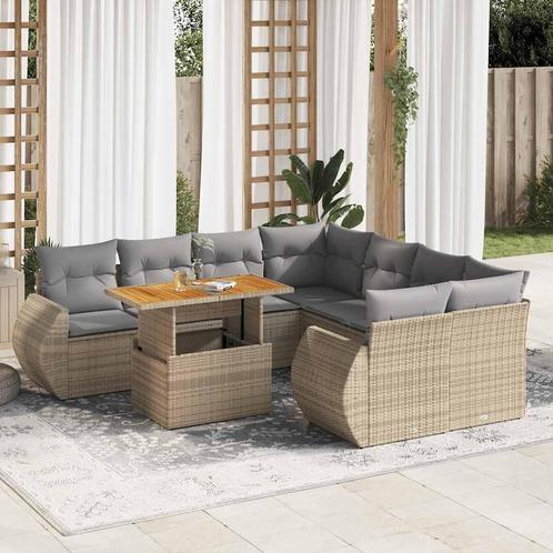 vidaXL 9-delige Loungeset met kussens poly rattan beige, Tuin en Terras, Tuinsets en Loungesets, Loungeset, Nieuw, Rotan, Verzenden