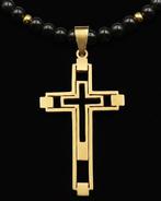 Goddelijke Glans – Zwarte Obsidiaan en Gouden Kruis van, Antiek en Kunst