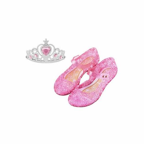 Prinsessen schoenen met klittenband +Kroon-roze,zilver 24/35, Kinderen en Baby's, Carnavalskleding en Verkleedspullen, Meisje