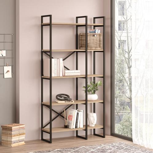 Boekenkast Vesanto schap 175x87,5x30 cm zwart en eikenkleuri, Huis en Inrichting, Kasten | Boekenkasten, Nieuw, Verzenden