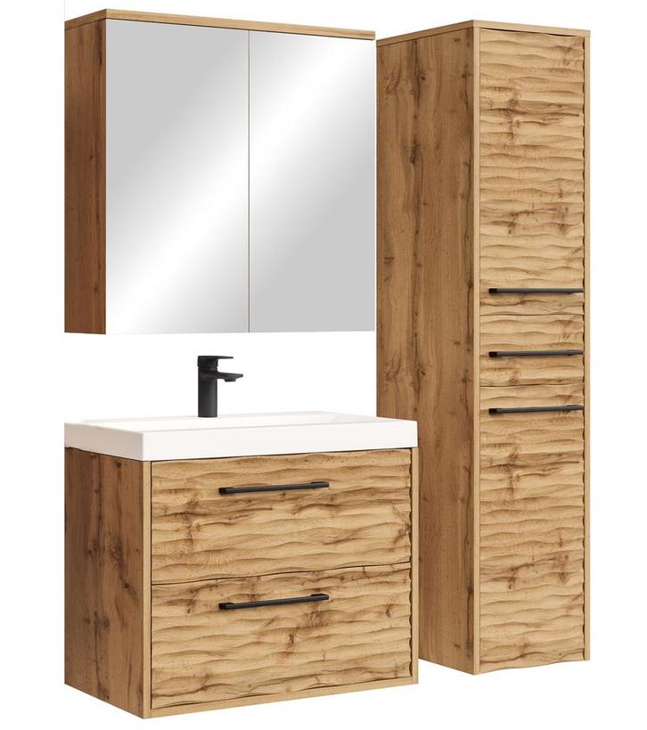 Badkamermeubel Etna 60cm eiken Badmeubel spiegel en zijkast, Huis en Inrichting, Badkamer | Badkamermeubels, Nieuw, Wastafelkast