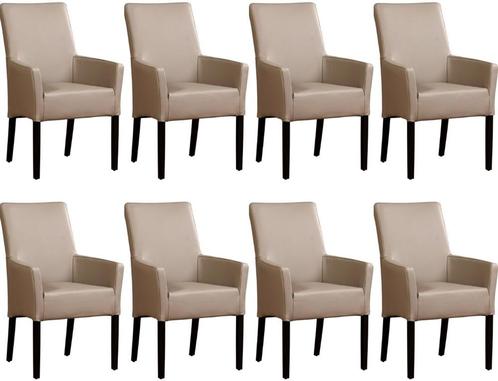 Set van 8 Taupe leren landelijke eetkamerstoelen - Toledo Le, Huis en Inrichting, Stoelen, Vijf, Zes of meer stoelen, Overige kleuren