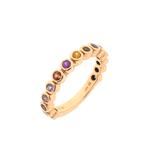 18 Krt. rosé gouden ring met mix van saffieren | Bron, Gebruikt, Overige kleuren, Ophalen of Verzenden, 17 tot 18