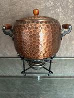 Vintage Hammered Copper Fondue - Warming Pot With Lid -