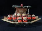 Set van 3 / Daruma / Japanse vintage Kokeshi-pop - Bamboe,, Antiek en Kunst