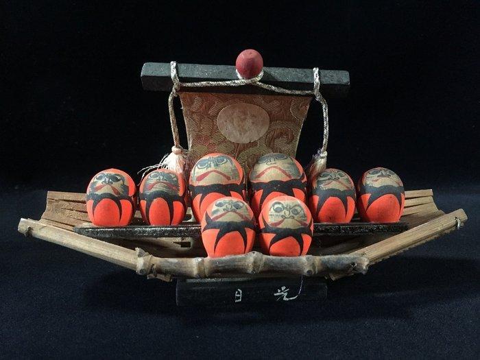 Set van 3 / Daruma / Japanse vintage Kokeshi-pop - Bamboe,, Antiek en Kunst, Antiek | Speelgoed
