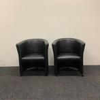 Complete set van 2 stuks fauteuil op wieltjes, zwart skai, Huis en Inrichting, Fauteuils, Gebruikt, Leer, Ophalen of Verzenden