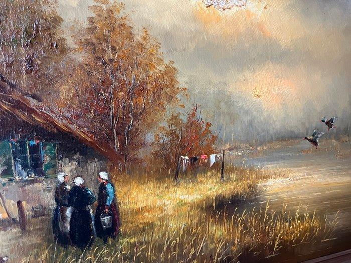 Peter Brouwer (1935-2010) - Landschap met Boeren dames en, Antiek en Kunst, Kunst | Schilderijen | Klassiek