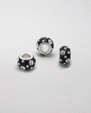 Zilveren glaskristal bead - deco zwart, Sieraden, Tassen en Uiterlijk, Bedels, Verzenden
