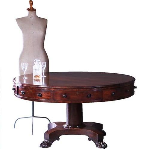 Drumtabel met massief mahonie blad 4 laden en 4 schijnladen, Antiek en Kunst, Antiek | Kantoor en Zakelijk, Ophalen of Verzenden