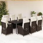 vidaXL 9-delige Tuinset met kussens poly rattan bruin, Nieuw, 8 zitplaatsen, Tuinset, Verzenden