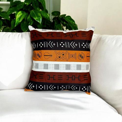 Afrikaans kussen | Bruine Bogolan Symbols - Sierkussen 45x45, Huis en Inrichting, Woonaccessoires | Kussens, Nieuw, Ophalen of Verzenden