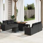vidaXL 9-delige Tuinbankenset met kussens poly rattan acacia, Verzenden, Nieuw, Rotan