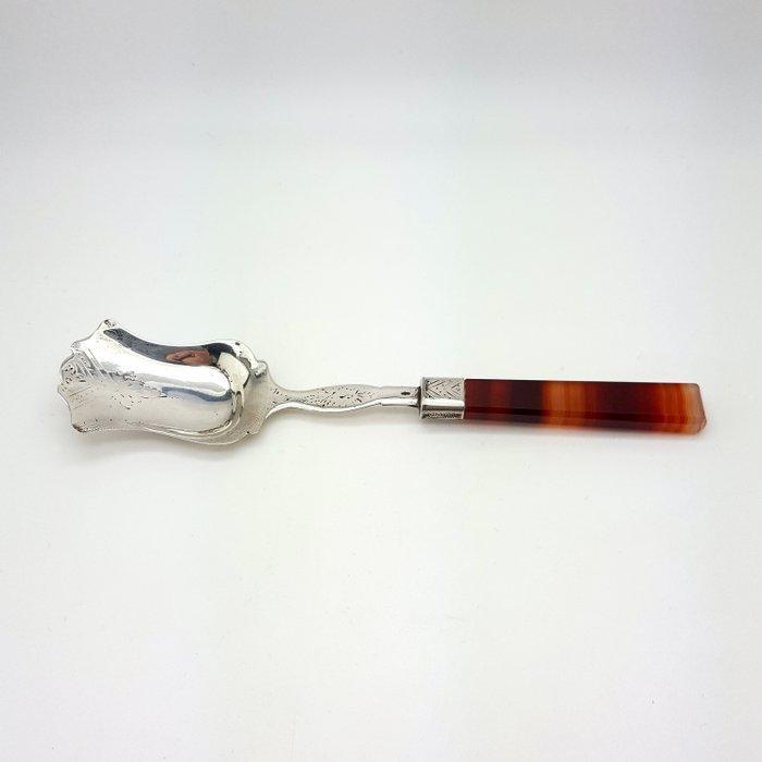 Lepel - Kornalijnen heft, Zilver - Suikerschep, Antiek en Kunst, Antiek | Goud en Zilver