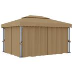 vidaXL Prieel met gordijn 4x3 m aluminium taupe, Verzenden, Nieuw