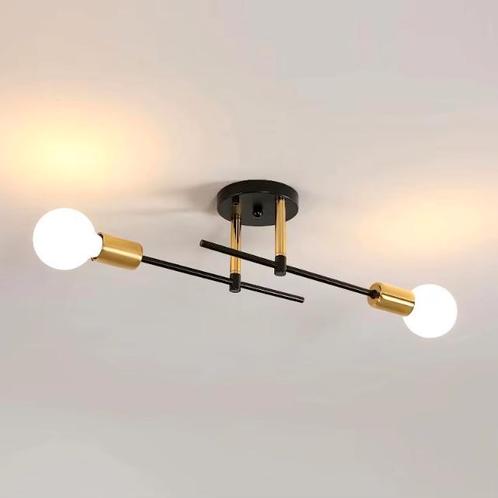 Moderne 2-Lichts Wand- en Plafondspot E27 - Zwart en Goud, Huis en Inrichting, Lampen | Wandlampen, Nieuw, Metaal, Verzenden