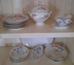 Antiek porseleinen servies met bloemen en vlinders -