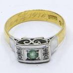 Ring - 23 kt. Geel goud - 0.18ct. tw. Smaragd - Diamant, Nieuw