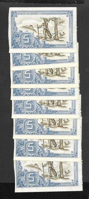 Spanje. - 8 X 5 Pesetas - 1937 Bilbao - Correlativos (Zonder, Postzegels en Munten, Munten | Nederland