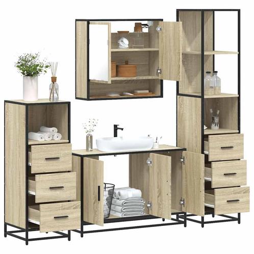 vidaXL 4-delige Badkamermeubelset bewerkt hout sonoma, Huis en Inrichting, Badkamer | Badkamermeubels, Nieuw, Verzenden