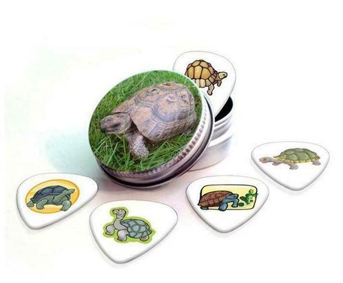 Blikje + plectrums met afbeelding van een Schildpad, Verzamelen, Overige Verzamelen, Nieuw, Ophalen of Verzenden