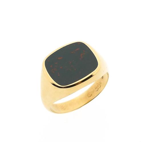 Gouden zegelring met heliotroop (vintage, herenring, heren), Sieraden, Tassen en Uiterlijk, Ringen, Heer, Met edelsteen, Overige kleuren