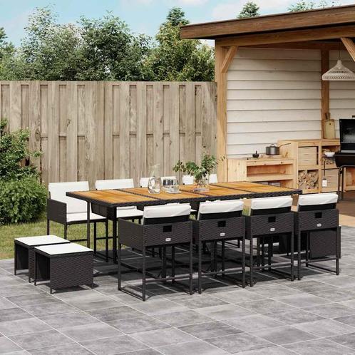 vidaXL 13-delige Tuinset met kussens poly rattan zwart, Tuin en Terras, Tuinsets en Loungesets, Tuinset, Nieuw, 2 zitplaatsen