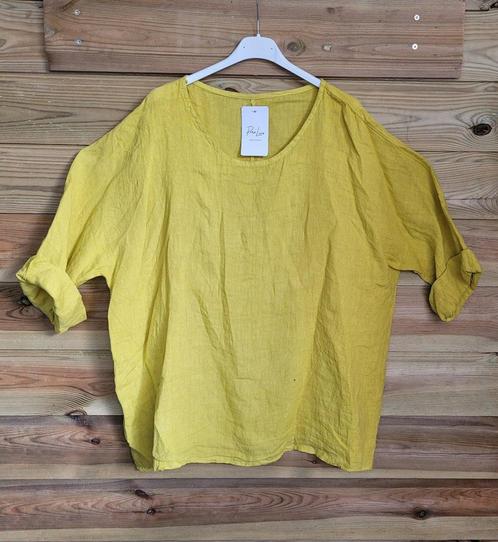 Linnen top met vlinder mouwen en ronde hals kleur GEEL,, Kleding | Dames, T-shirts