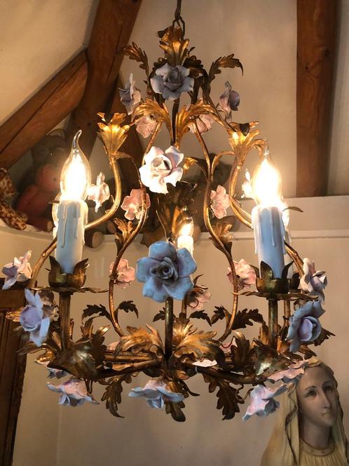 Kristallen kroonluchter Frans Italiaans gerestaureerd groot, Huis en Inrichting, Lampen | Kroonluchters, Zo goed als nieuw, Ophalen