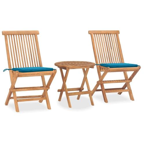 vidaXL 3-delige Tuinset inklapbaar met kussen massief, Tuin en Terras, Tuinsets en Loungesets, Tuinset, Nieuw, 2 zitplaatsen, Teakhout