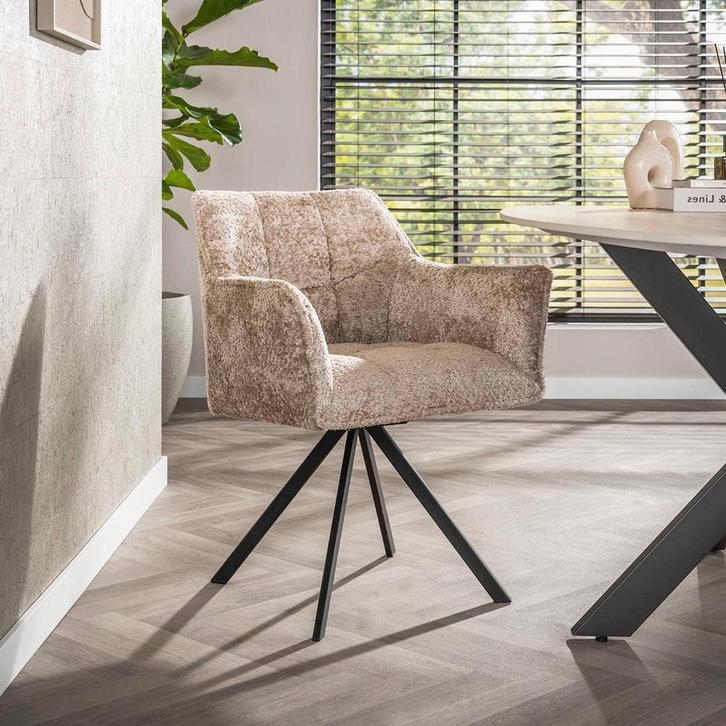 *WOONWINKEL* Velvet Eetkamerstoel Draaibaar Zand, Huis en Inrichting, Stoelen, Nieuw, Verzenden