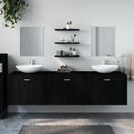 vidaXL 6-delige Badkamermeubelset bewerkt hout zwart, Verzenden, Nieuw