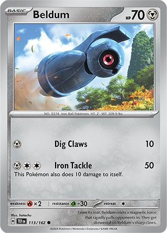 Beldum 113/162 reverse holo Temporal forces, Hobby en Vrije tijd, Verzamelkaartspellen | Pokémon, Losse kaart, Nieuw, Foil, Ophalen of Verzenden