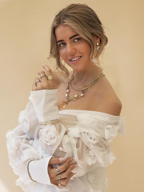 Gouden collier met edelstenen van Elaine Firenze 14 krt, Sieraden, Tassen en Uiterlijk, Kettingen, Zo goed als nieuw, Met edelsteen