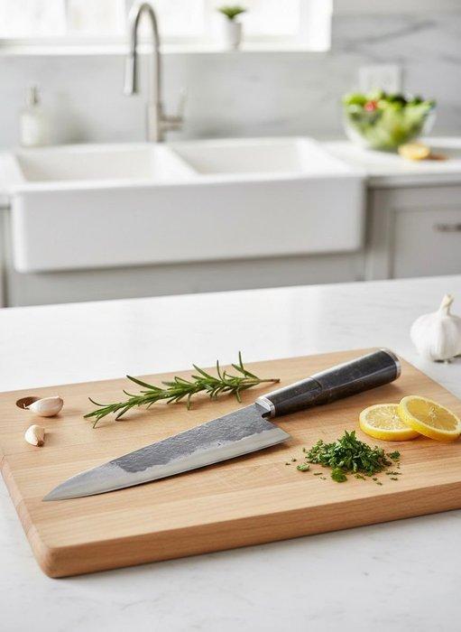 Handcrafted Steel Chef’s Knife - Tafelmes - Staal, Hout -, Antiek en Kunst, Antiek | Keukenbenodigdheden