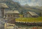 Giuseppe Bosio (1875-1972) - Paesaggio alpino con abitazioni