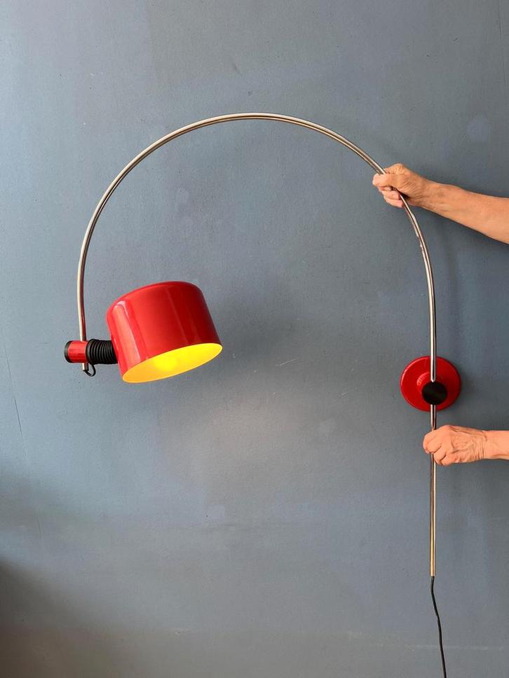 Red SIS Arc Wall Lamp after Colombo Oluce Coupe, Huis en Inrichting, Lampen | Wandlampen, Nieuw, Ophalen of Verzenden