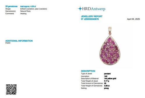 Hanger - 14 karaat Geel goud - 4.09ct. tw. Robijn -, Sieraden, Tassen en Uiterlijk, Antieke sieraden