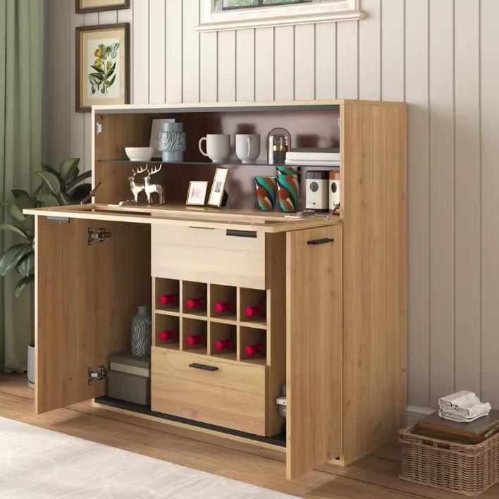 Natuurlijke Wijnkast met LED – Houten Drankkast 110×38×111 c, Huis en Inrichting, Kasten | Overige, Nieuw, Verzenden