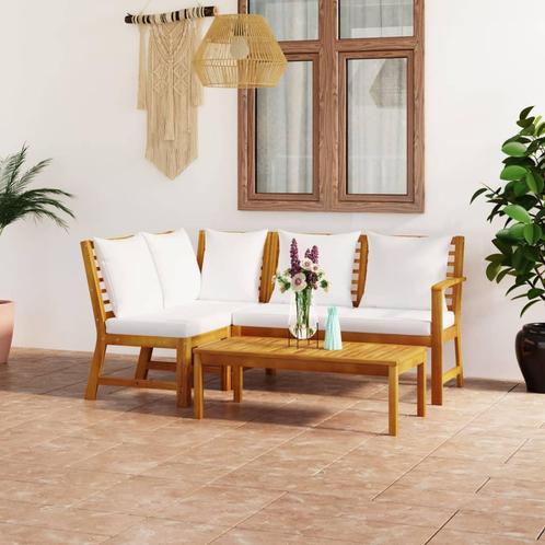 vidaXL 4-delige Loungeset met kussens massief acaciahout, Tuin en Terras, Tuinsets en Loungesets, Loungeset, Nieuw, Hardhout, Verzenden