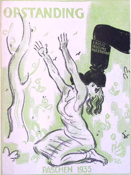 Getrapt door de laars van fascisme op spotprent (Lithos), Antiek en Kunst, Kunst | Litho's en Zeefdrukken, Verzenden