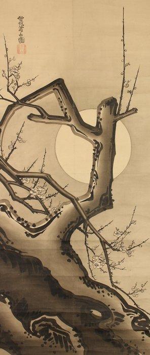 Very fine sumi-e painting of ume under moonlight, signed -, Antiek en Kunst, Antiek | Overige Antiek