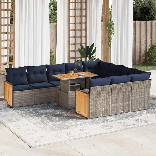 vidaXL 11-delige Loungeset met kussens poly rattan acacia, Tuin en Terras, Tuinsets en Loungesets, Loungeset, Nieuw, Rotan, Verzenden