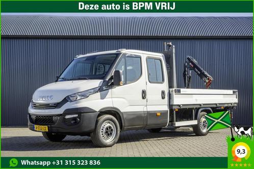 Iveco Daily 35S18D | 3.0 180PK | Hiab 013 | 3.5T Trekgewicht, Auto's, Bestelauto's, Onderhoudsboekje, Lease, Blauw, Automaat, Wit