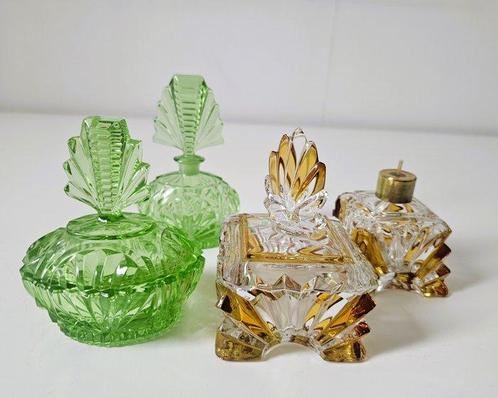 Parfumfles (4) - Kristal - Twee vintage parfumsets, Antiek en Kunst, Curiosa en Brocante