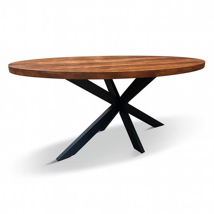 Eettafel Ovaal walnoot mango incl. spinpoot Laagste prijs !, Huis en Inrichting, Tafels | Eettafels, Nieuw, Overige materialen