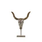 schedel stier gegraveerd hout op standaard 27cm, Huis en Inrichting, Woonaccessoires | Overige, Verzenden, Nieuw