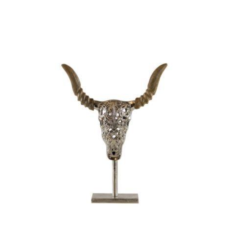 schedel stier gegraveerd hout op standaard 27cm, Huis en Inrichting, Woonaccessoires | Overige, Verzenden